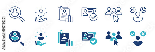 Set of human resources icons for recruitment and hiring process