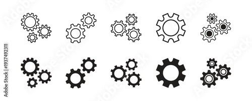 Set of gears cogwheels mechanical elements for industry and technology symbols