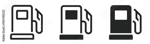 Set of gas station icons in outline filled and solid styles
