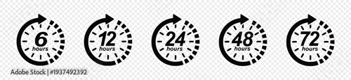 Set of icons representing 6, 12, 24, 48, 72 hours with circular arrows and dots
