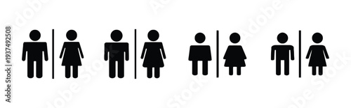 Set of male and female restroom signs with different designs
