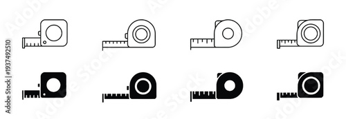 Set of measuring tape icons in outline and filled styles