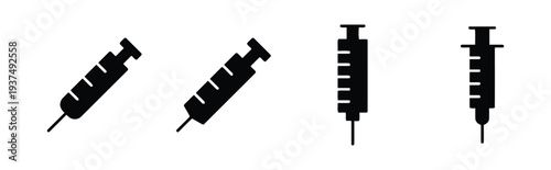 Set of medical syringe icons in different angles and styles