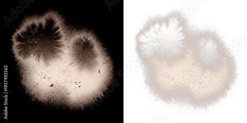 Vintage ink bleed texture isolated on black background, ink soak paper stain pattern, retro ink bleed overlay, ink spread blot texture background for printing and graphic design