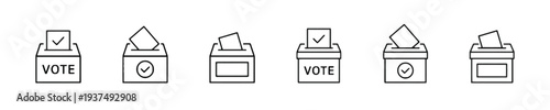 Set of simple line icons representing ballot boxes for voting process