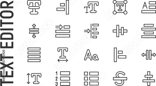 Set of simple outline icons for text editing and typography tools