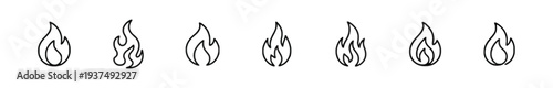 Set of simple outline icons representing flames and fire