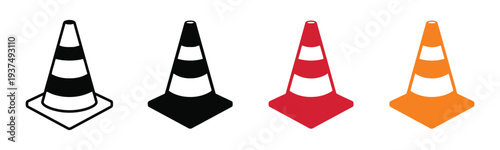 Set of traffic cones in different colors and styles