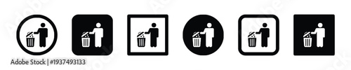 Set of trash bin icons for waste disposal