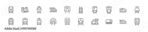 Set of train and railway vehicle icons for transportation concepts