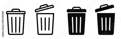 Set of trash can icons for deleting files and data