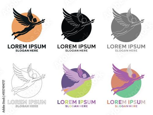 Colorful Bird Logos with Wings, Flying, and Circles, Various Designs and Text Placeholders