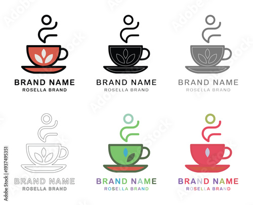 Colorful Coffee Cup Logos Collection with Brand Name and Rosella Brand Identity