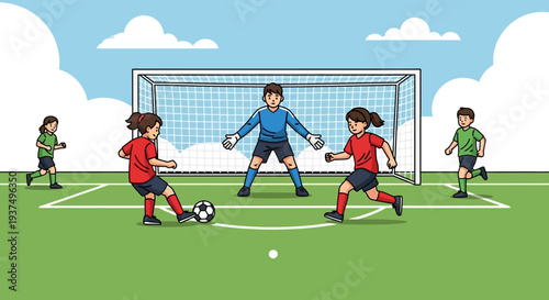 Children Playing Soccer on Green Field 1.