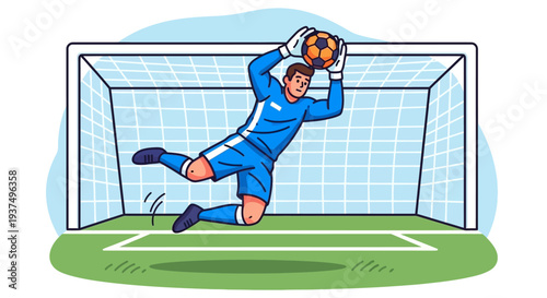 Goalkeeper Catching Ball in Soccer Game.