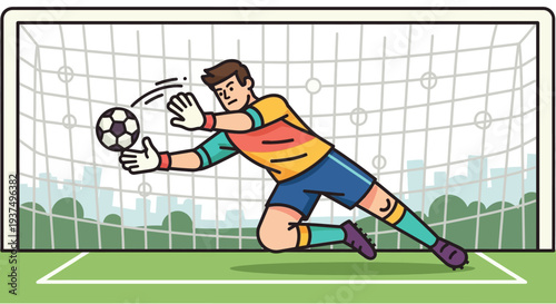 Goalkeeper Catching Soccer Ball in Action.