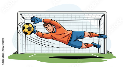 Soccer Goalkeeper Making Dramatic Save Attempt.