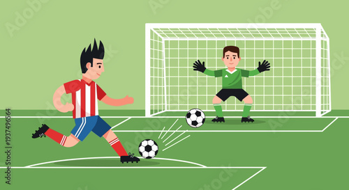 Soccer Player Kicking Ball Past Goalkeeper 2.