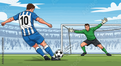 Soccer Player Kicking Ball Past Goalkeeper 3.