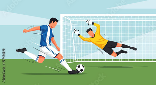 Soccer Player Kicking Ball Past Goalkeeper 5.