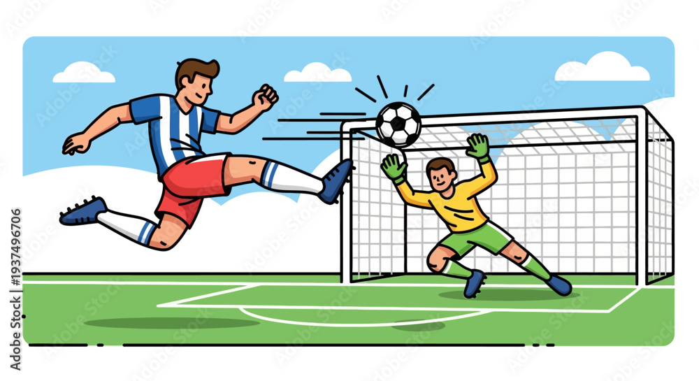 Fototapeta premium Soccer Player Kicking Ball Towards Goal 1.