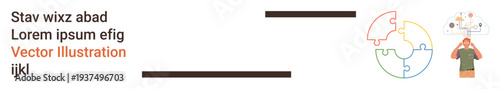 Problem solving, mental health, creativity, innovation, teamwork, brainstorming. Circular puzzle and human figure with cloud of thoughts. Problem solving and mental health concept