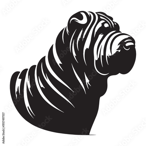 Shar Pei Dog Vector Silhouette, Wrinkled Chinese Breed Illustration, Unique Folded Skin Puppy Outline, Loyal Guard Dog Pet Design, Asian Dog Breed Graphic, Canine Art.