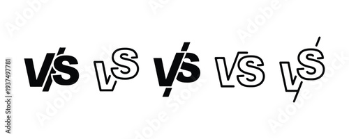 Set of vs versus text logos and symbols different styles and outlines
