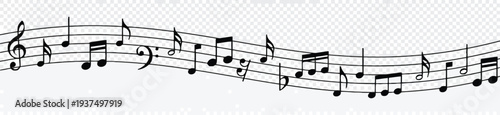 Sheet music with various notes and clefs on a flowing staff