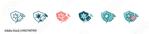 Shield protecting against virus with syringe icon symbolizing vaccination effort