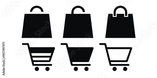 Shopping cart and bag icons representing online shopping and commerce