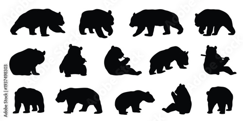 Silhouettes of bears in various poses