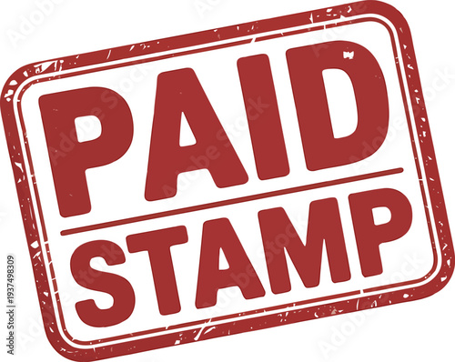 A bold and striking red paid stamp with a vintage texture and clear, legible text.