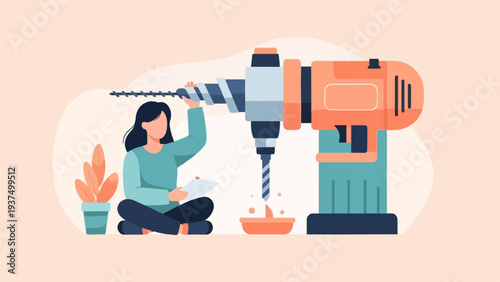 Woman working on a large drill