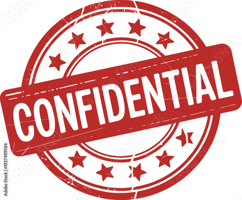 A bold and striking red confidential stamp with stars surrounding it.