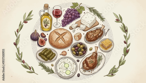 Traditional Passover Seder Plate with Symbolic Foods and Drinks.