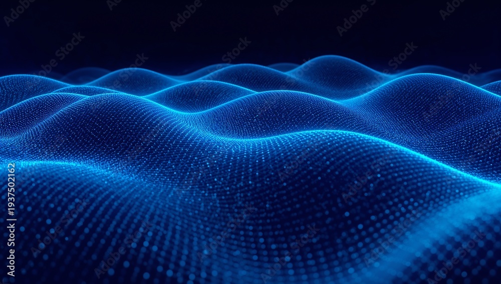 Fototapeta premium Futuristic Digital Surface with Glowing Blue Wave Grid for AI and Data Visualization