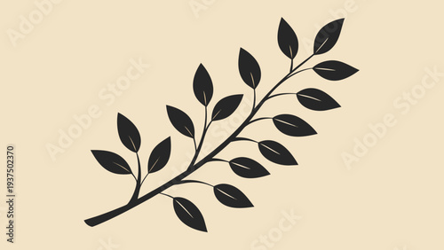 Delicate botanical branch silhouette on soft cream background. Calm minimalist nature wall art perfect for Scandinavian interiors and modern home decor.