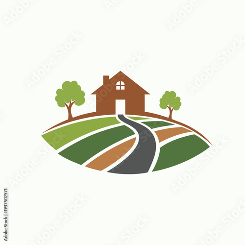 countryside house farm landscape rolling hills pathway trees green fields natural rural scenic idyllic setting