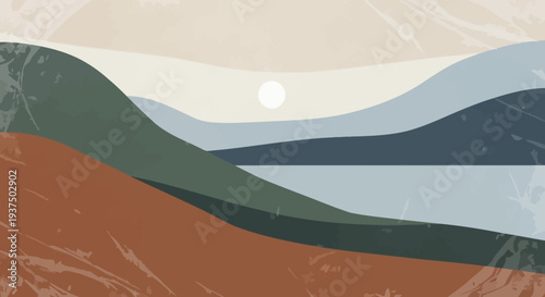 Abstract Hills and Mountains Landscape Illustration.