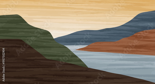 Abstract Landscape with Mountains and Water.