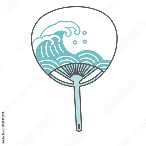 波模様のうちわ（団扇）のイラスト（熱中症・暑さ対策グッズ）