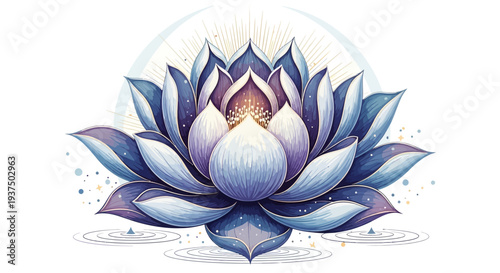 Blue Lotus Flower Illustration with White Center.