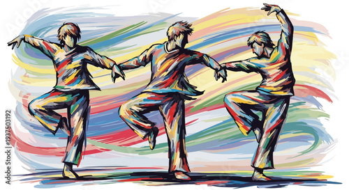 Three Dancers Performing Ballet Movement.