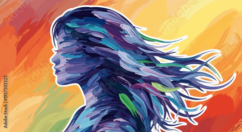 Woman with Flowing Hair Digital Painting.