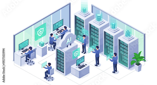 Data Center Technicians Working on Servers 1.