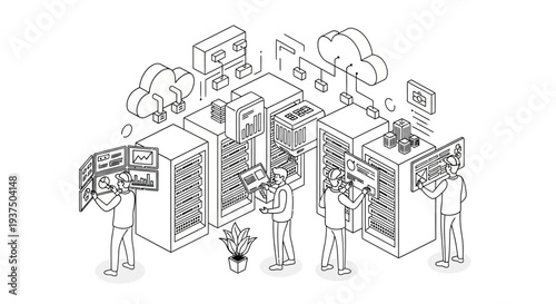 IT Professionals Working on Server Equipment.