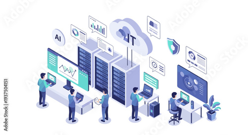 IT Professionals Working on Servers and Computers.