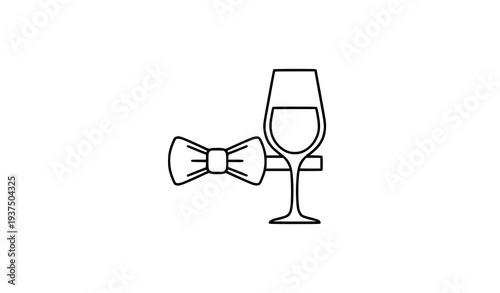 Elegant bow tie and wine glass minimal outline celebration iconElegant bow tie and wine glass minimal outline celebration icon