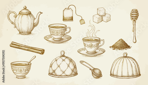 Vintage Tea Time Collection with Teapots and Accessories.